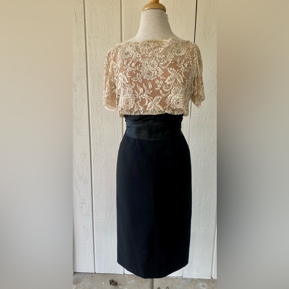 Vtg 60s Black Ivory Floral Lace Cocktail Dress Rhinestone Sz S Handmade As Is - Picture 2 of 13